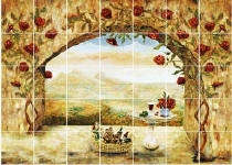 wine and roses kitchen back splash mural
