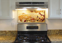 tile mural installed as ready to hang=