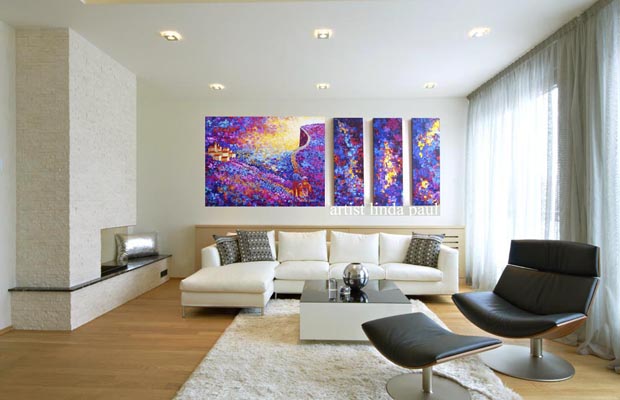 large art paintings in black and white living room