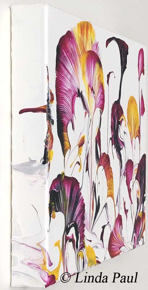 Abstract Flower Painting on Canvas in magenta yellow and black