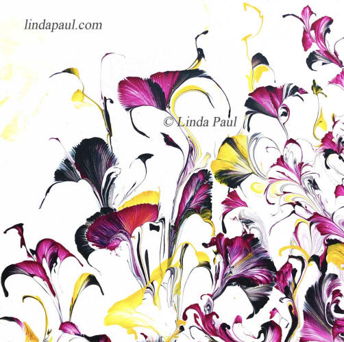 pink yellow black and white flower painting 24x24