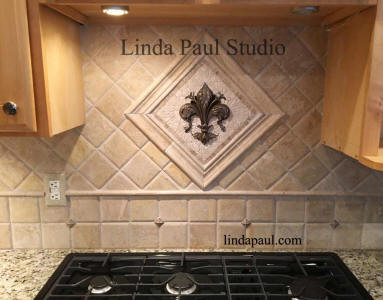 fleur de lis mosaic tile and metal mini medallion