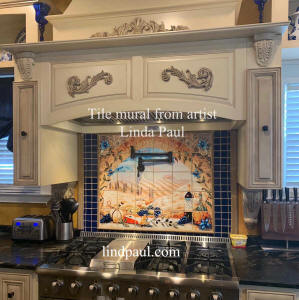 Tuscan kitchen backsplash tile mural