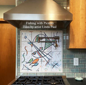 cubist fish tile mural