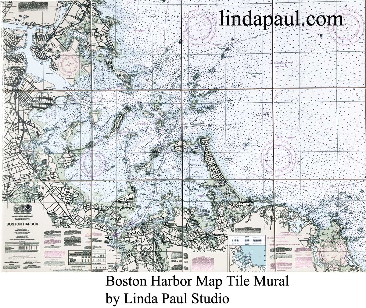 Custom Tile Murals From Your Art - Boston Harbor Nautical Chart Map Tile Mural Noaa Linda Paul Studio 1200