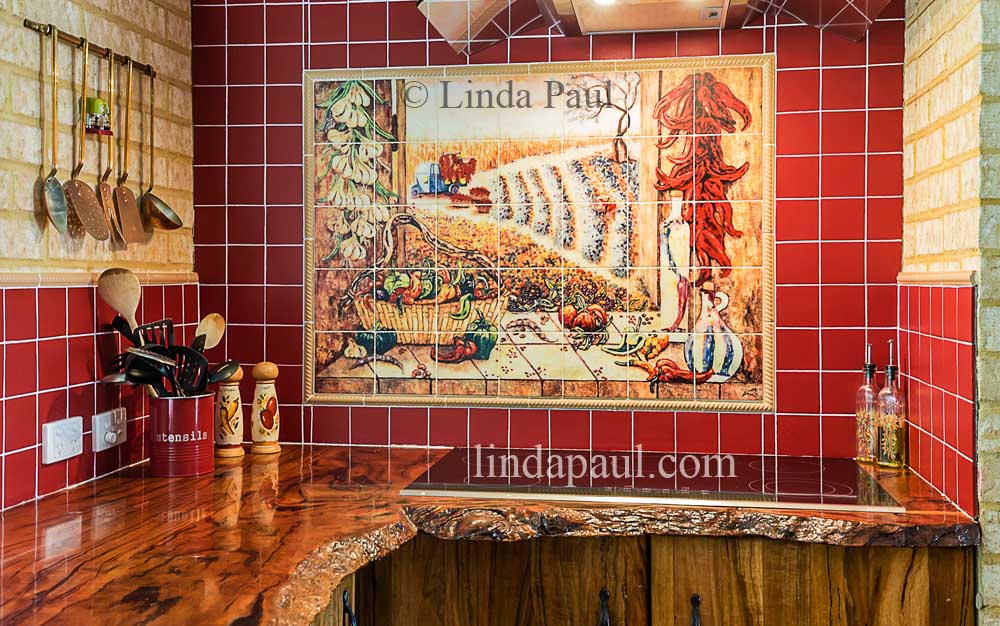 Mexican Tile Murals - Chili Pepper Kitchen Backsplash Mural