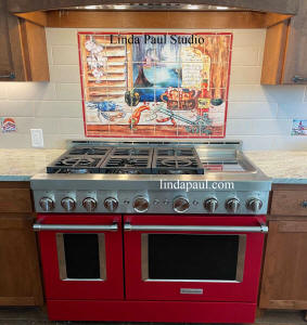 cajun tile mural with red range