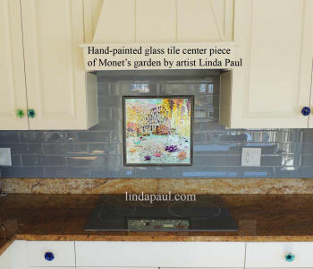 monet garden tile backsplash centerpiece