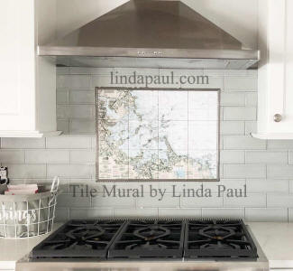kitchen with nautical tile mural