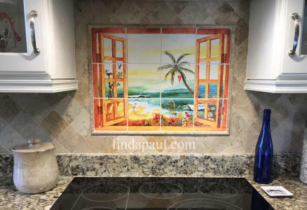 Maui White Lilikoi Hawaii Tile Mural Painting Back Splash Kitchen Home Decor Art