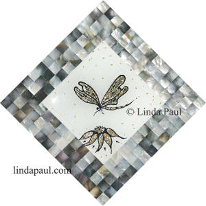 dragonfly gold silver with black mothe rof pearl mosaic
