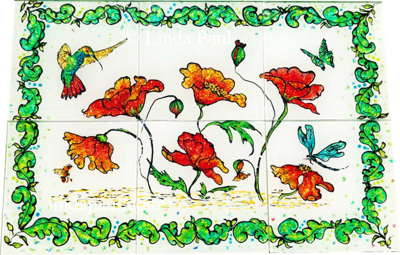 hand painted hummingbird tile mural backsplash art