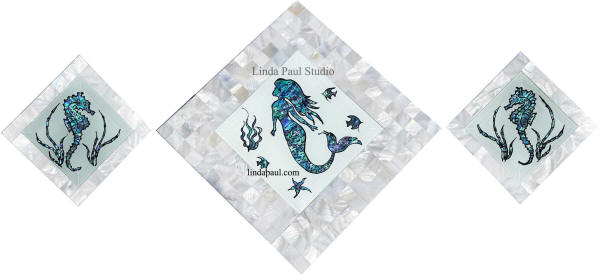 mermaid and seahorse backsplash mosaic art