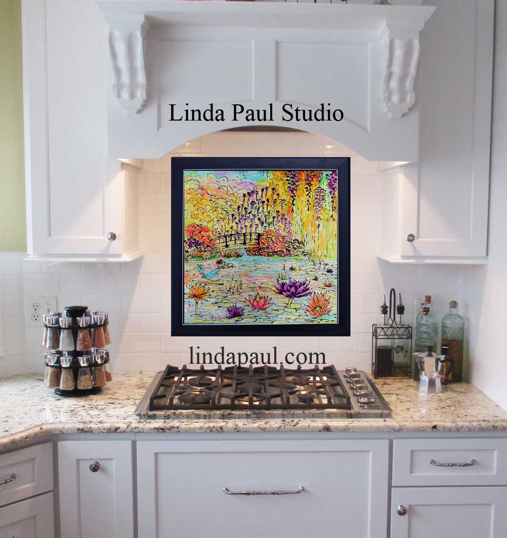 Water Lily Garden Tile Mural Kitchen Backsplash