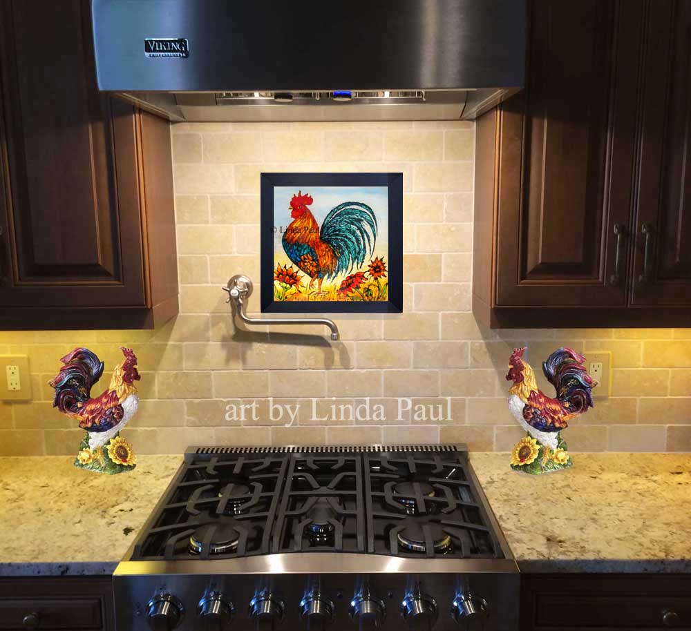 Rooster Decor Framed Wall Art Or Backsplash Tile For Kitchen