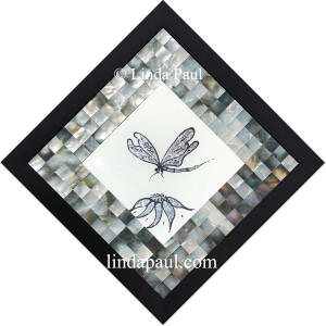 silver black and white dragonfly tile mosaic