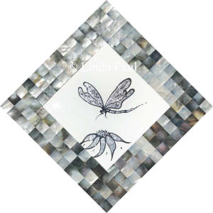hand made silver dragonfly with black mother of pearl mosaic