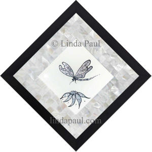 white and silver dragonfly mother of pearl tile