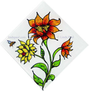 sunflower hand made glass tile