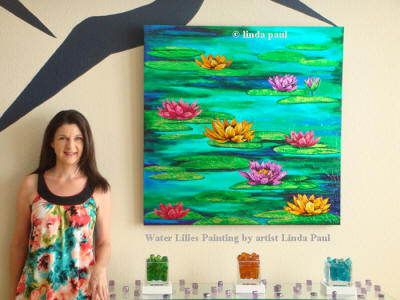 water lilies artwork painting with artist Linda Paul 