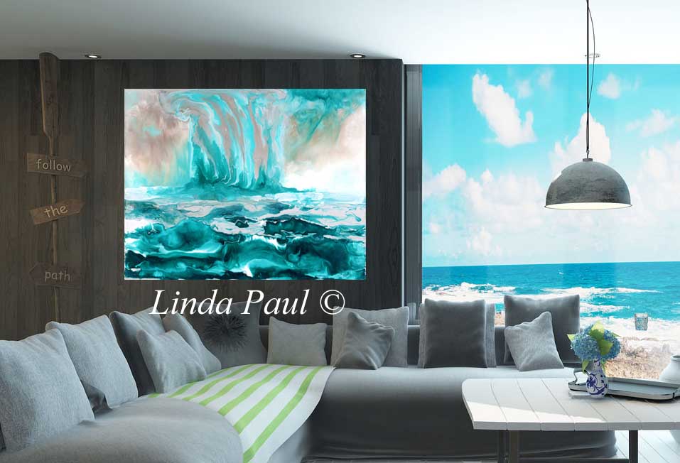 Abstract Turquoise Ocean Art Canvas Print