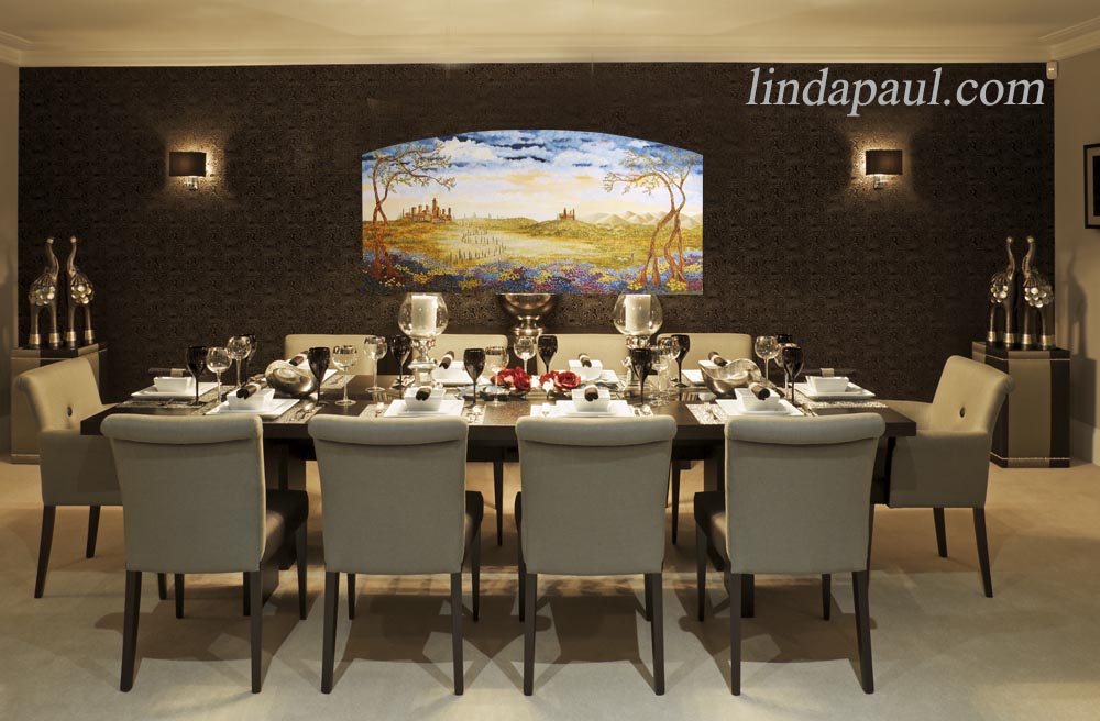 Elegant Dining Room With Filed Of Tuscany Painitng Elegant Dining Room With Filed Of Tuscany Painitng