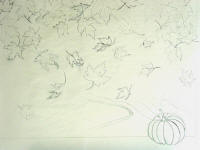 falling leaves sketch by artist Linda Paul