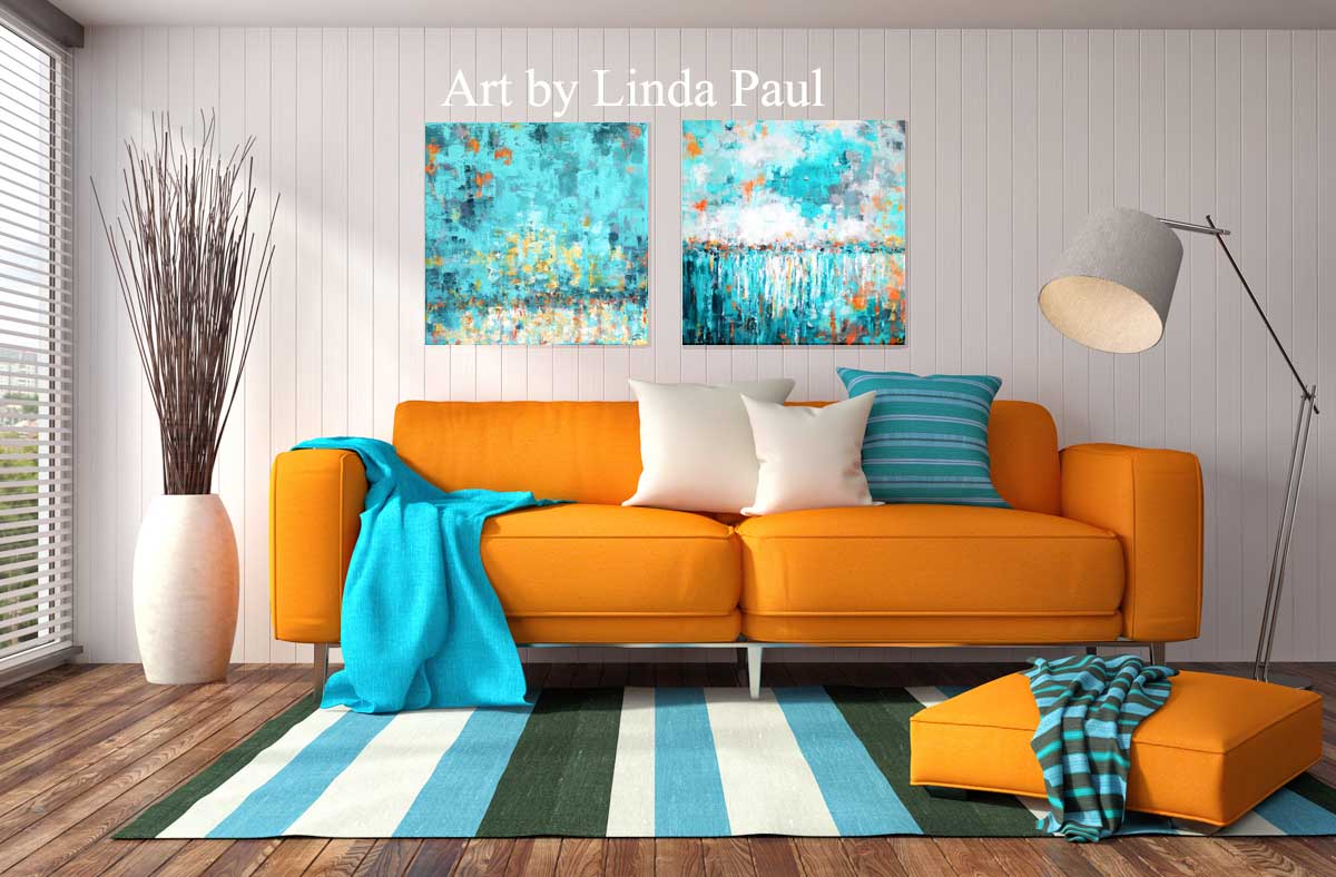 Turquoise wall art for Living Room - Abstract Paintings