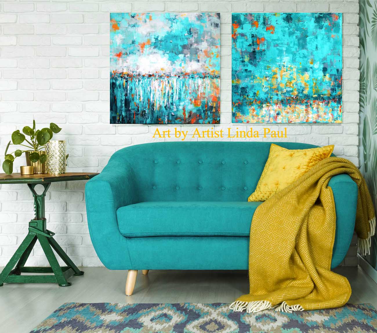 Turquoise Wall Art For Living Room Abstract Paintings