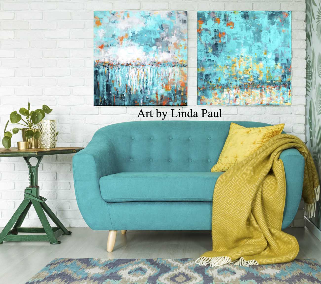 Turquoise Wall Art For Living Room Abstract Paintings