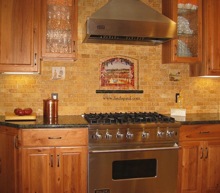 Vineyard View Kitchen Tile Backsplash with grapes, vines, angels