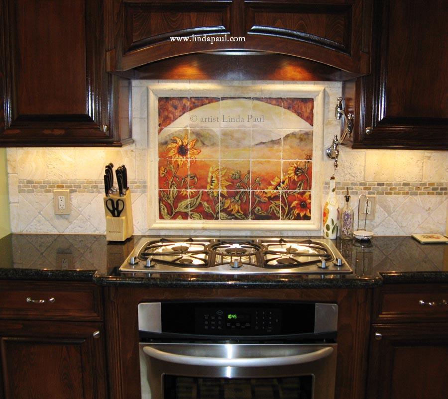 sunflowers tile backsplash by Linda Paul sunflowers tile backsplash by Linda Paul