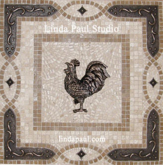 ROOSTER MOSAIC TILE MEDALLION