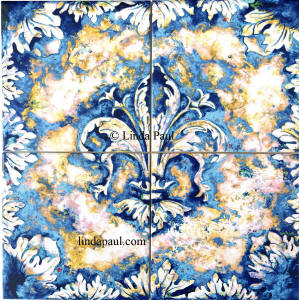 fleur de lis tile mural blue and yellow