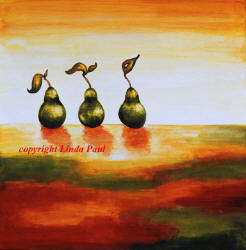 contemporary art of three pears -  painter Linda Paul