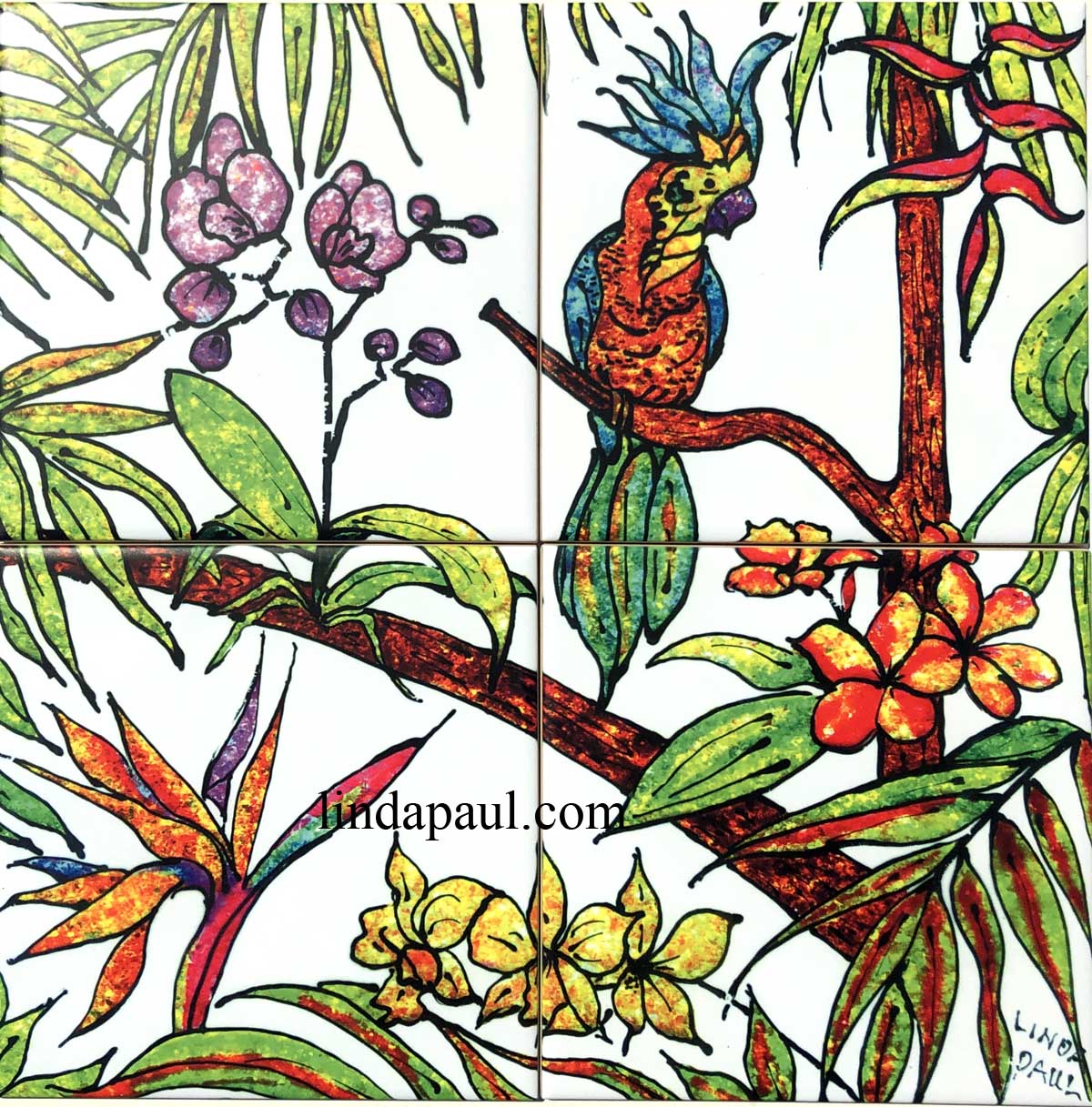 ornamental folk art bird berry Accent Tile Mural Kitchen Backsplash Ceramic 8x6 