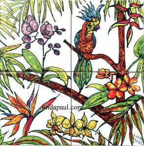  12 x 12 tile mural tropical flowers