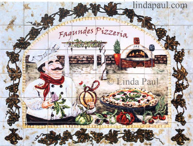 personalized pizza chef tile mural
