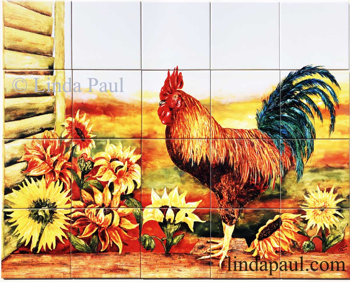 Rooster Kitchen Decor Backsplash With Sunflowers Tile Murals Of Rooster Kitchen Decor Backsplash With Sunflowers Tile Murals Of