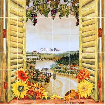 mural with sunflowers and vineyard