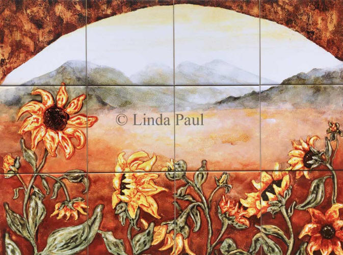 sunflower field tile mural backsplash