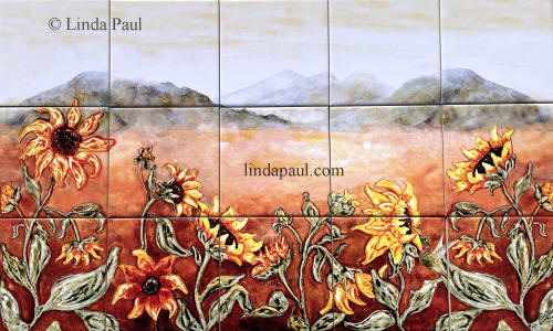 30 x 18 sunflower tile mural backsplash