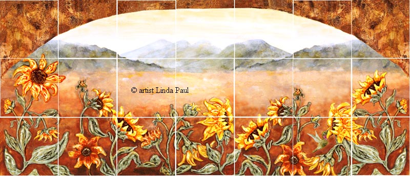 Sunflower Kitchen Decor Tile Murals Western Backsplash Of Sunflowers