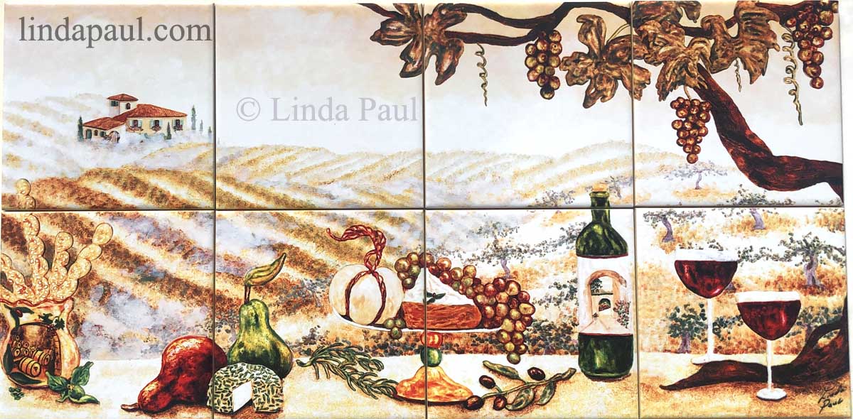 30 x 24 Art Wine Bottle Grape Mural Ceramic Backsplash Bath Tile #169 