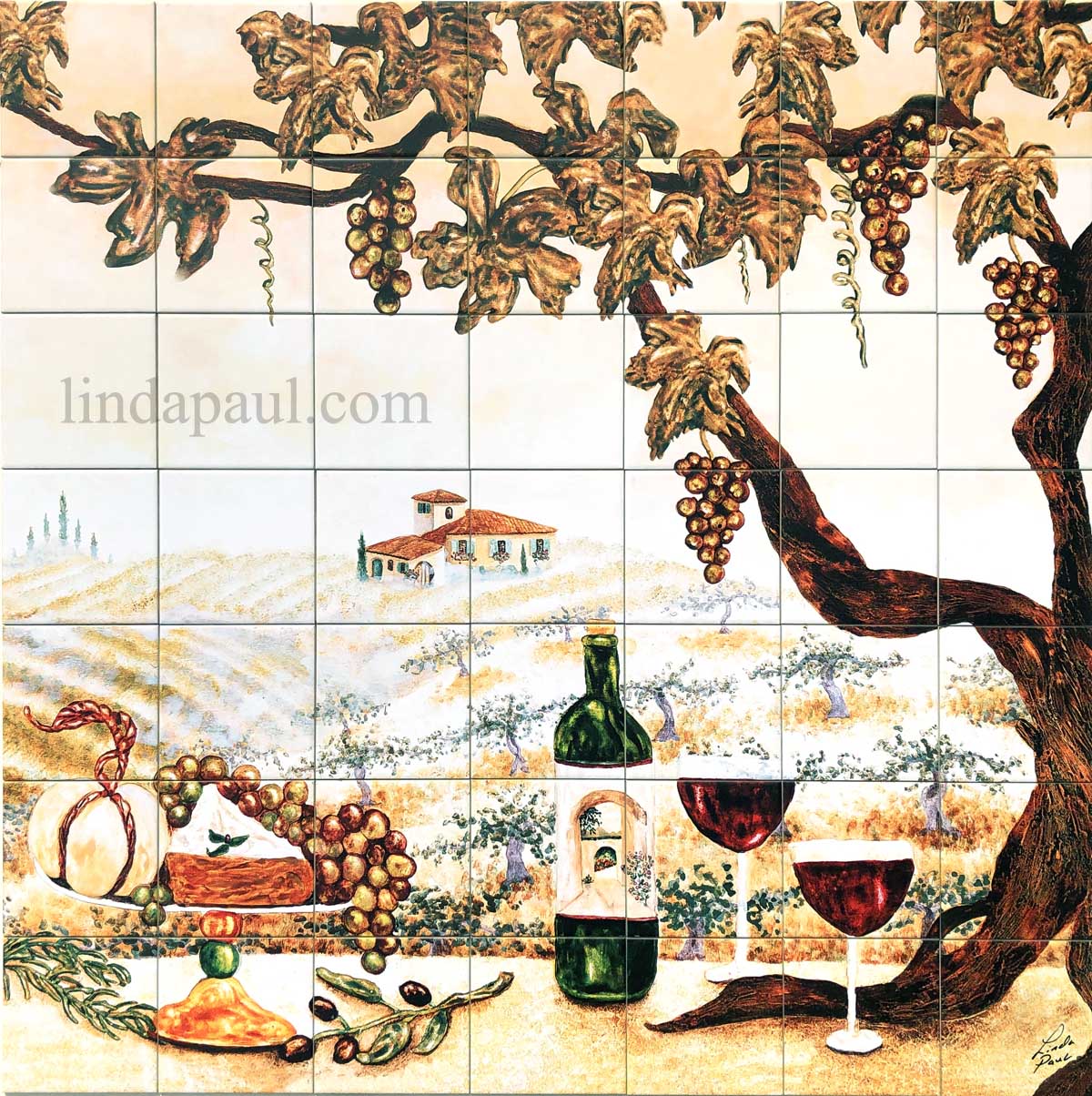 Ceramic Tile Mural Backsplash Ching Wine Grape Vineyard Art CHC090 