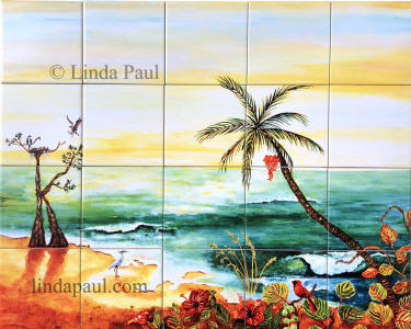 beach scene tile mural