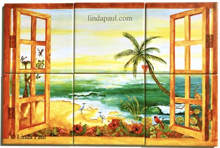 tropical florida tile mural
