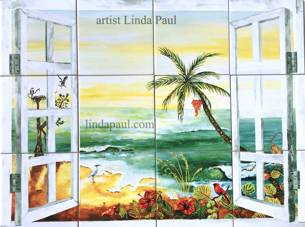 Tropical Tile Mural Backsplash Tiles Palm Tree Art Tiles