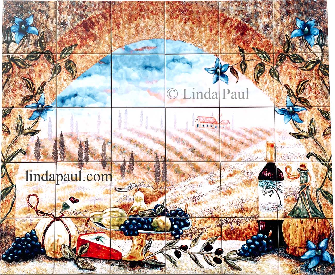 Ceramic Tile Mural Backsplash Ching Tuscan Vineyard Landscape Art CHC096 