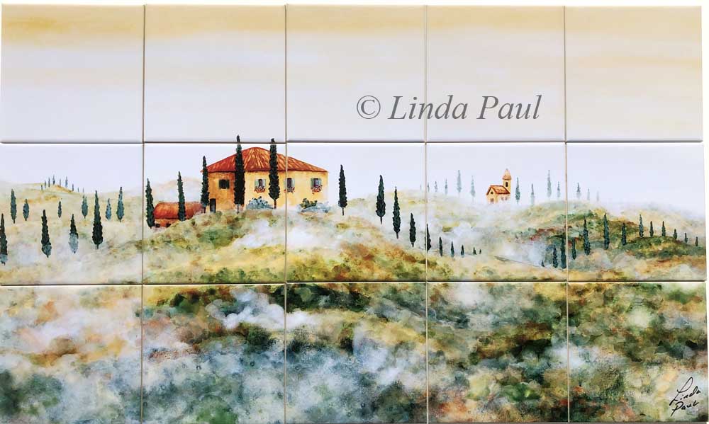 Tuscan Tile Murals Kitchen, Tuscan Landscape Art